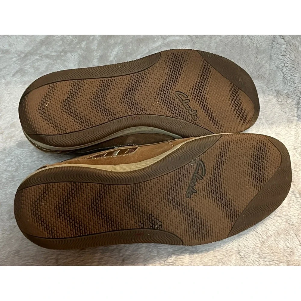 Clarks Mens Brown Boat Shoes Leather Mesh Moc Toe Loafers 9.5M 26113993 (1825)